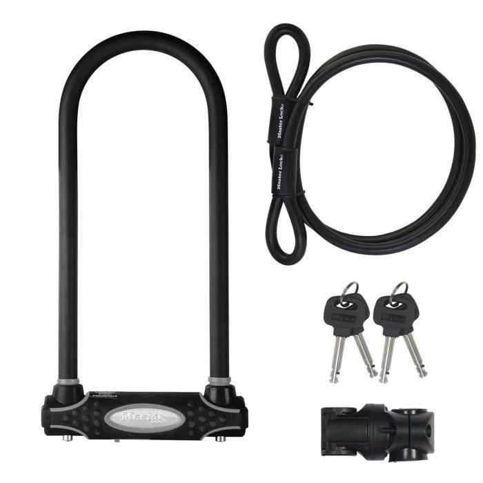 Master Lock Candado en U para Bicicleta con Cable y Llave Modelo XL, Certificado Secure Gold, Acero Cementado, Doble Bloqueo, Cable 1.20m