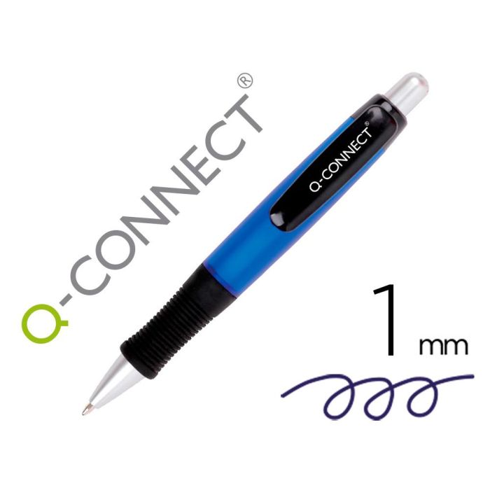 Boligrafo Q-Connect Premium Retractil Con Sujecion De Caucho Color Azul Punta 1 mm 10 unidades