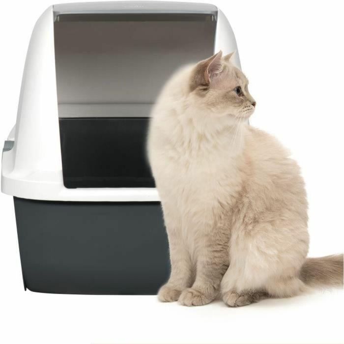 Catit Caja de Arena Cubierta para Gato, Tapa Grande Elevable, Color Gris, con Privacidad y Retención de Arena, Fácil Limpieza, 40x55x45 cm 9