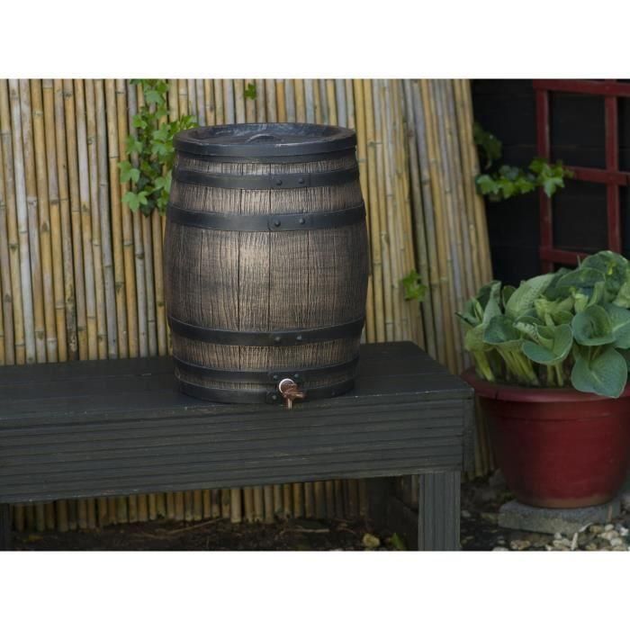 Colector de agua en forma de barril - NATURE - PE rotomoldeado - 50 litros - Accesorios incluidos 3 Colector de agua en forma de barril - NATURE - PE rotomoldeado - 50 litros - Accesorios incluidos 3