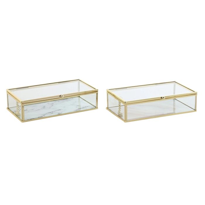 DKD Home Decor Joyero Moderno Dorado de Metal y Cristal 11 x 5 x 20 cm (2 Unidades)