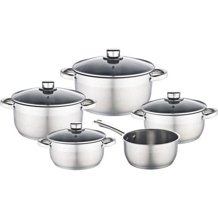 Baumalu 341979 Batería de Cocina de 9 Piezas de Acero Inoxidable, Incluye Ollas y Cacerolas, Tapas de Vidrio con Orificio de Vapor, Apta Lavavajillas Baumalu 341979 Batería de Cocina de 9 Piezas de Acero Inoxidable, Incluye Ollas y Cacerolas, Tapas de Vidrio con Orificio de Vapor, Apta Lavavajillas