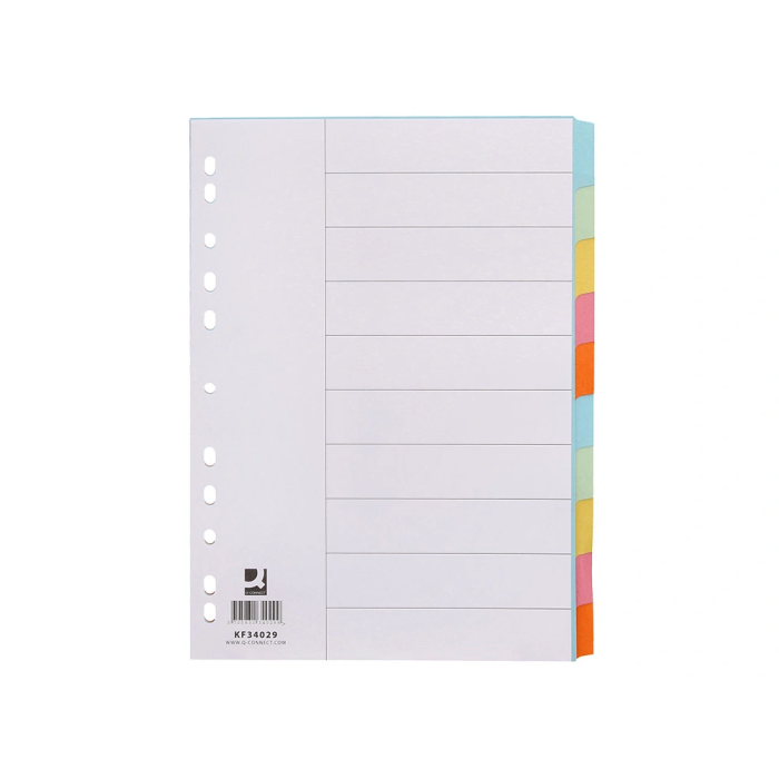 Q-connect Separadores DIN A4 Multitaladro Cartulina, Juego de 10 Unidades, Pestañas Colores Pastel 2