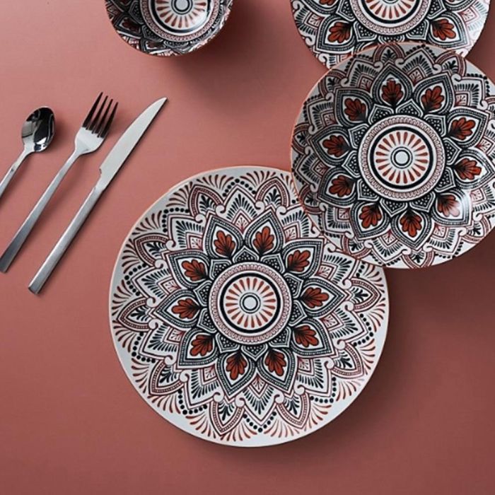 Home Deco Factory Plato Llano Mandala Naranja Colección Mirage Diámetro 26 cm 3