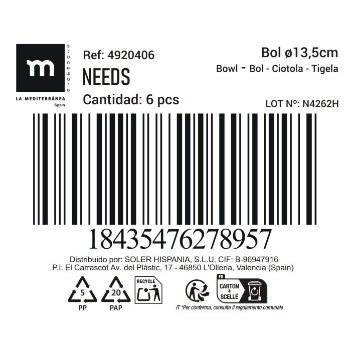 Bol Needs Ø13.5 cm - Inde (24 Unidades) 2 Bol Needs Ø13.5 cm - Inde (24 Unidades) 2