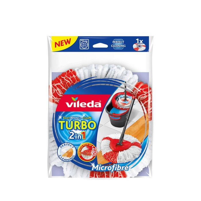 Vileda Easywring & Clean Recambio turbo 2 en 1, Mopa de Microfibra y Cordones Rojos, Recambio de Fregona para Suelos 1
