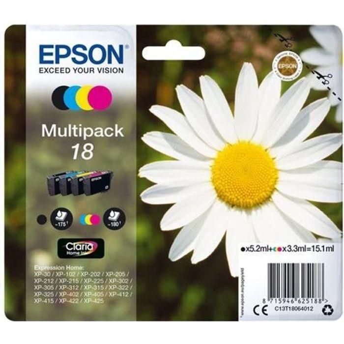 Epson Expression Home XP-102/205/305/405 MultiPack 4 Cartuchos (K,C,M,Y)nº18 Epson Expression Home XP-102/205/305/405 MultiPack 4 Cartuchos (K,C,M,Y)nº18