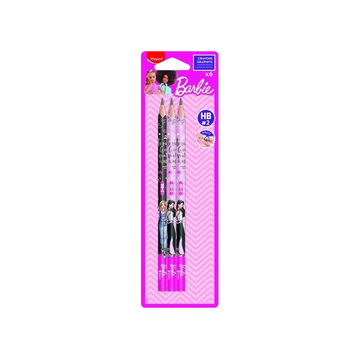 Lapiz De Grafito Maped Barbie Con Goma - Hb Blister De 6