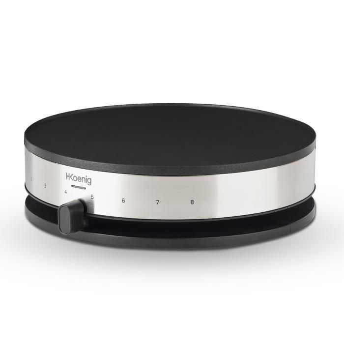 H.Koenig KREP29 Crepera Eléctrica Profesional 33cm 1300W | Termostato hasta 230°C, Antiadherente, Acero Inoxidable, Espátula y Dispensador 1