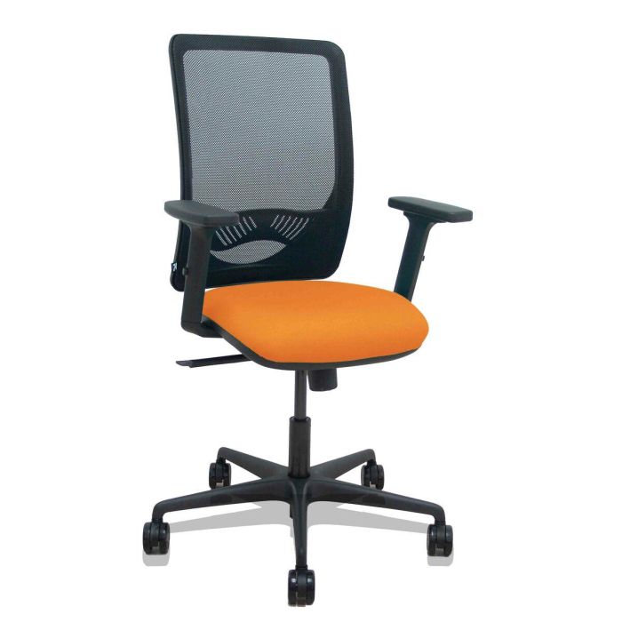 PIQUERAS Y CRESPO Silla Zulema sincro malla negra asiento bali naranja brazos 2D ruedas 65mm PIQUERAS Y CRESPO Silla Zulema sincro malla negra asiento bali naranja brazos 2D ruedas 65mm