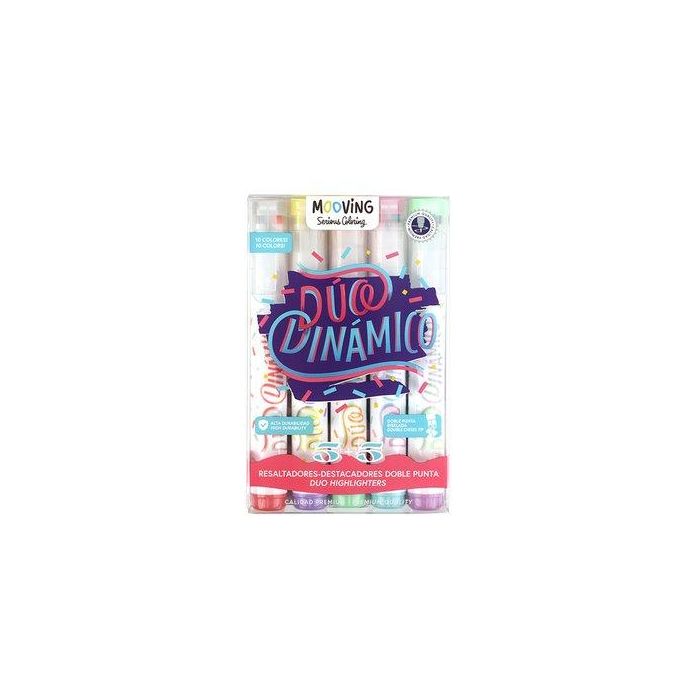 Marcador Fluor Mooving Duo Doble Punta Estuche De 5