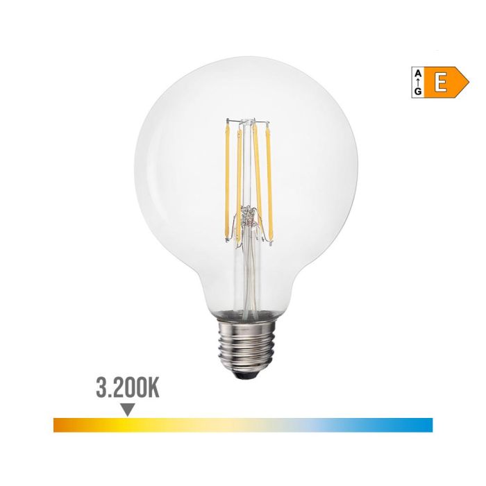 Bombilla de globo con filamento de led e27 6w 800lm 3200k luz calida ø9,5x14cm edm