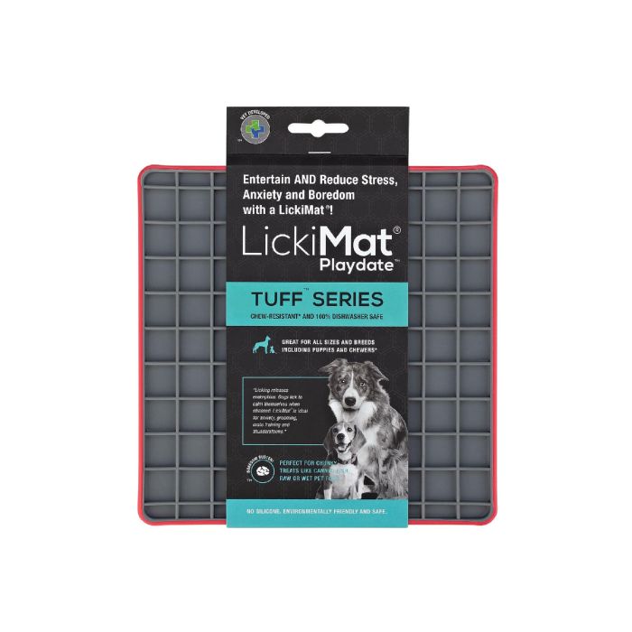Lickimat Tuff Playdate Rojo para Perros con Ansiedad, Diseño a Cuadros 2