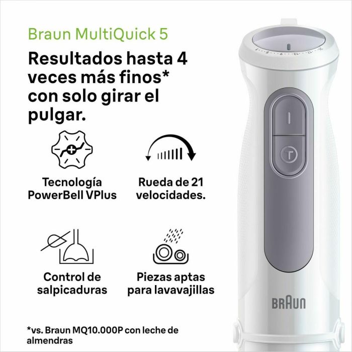 Braun MultiQuick 5 MQ 50001 M Batidora de inmersión 1000W, 21 Velocidades, Acero Inoxidable, Vaso, Sin BPA Gris/Blanco 10