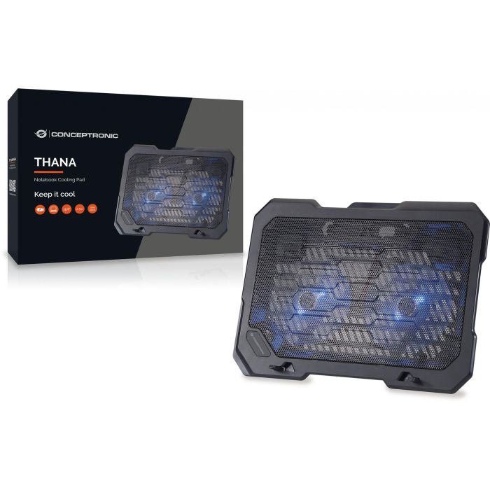 Conceptronic Base Refrigeración Portátiles hasta 15.6" con 2 Ventiladores Ultrasilenciosos, Ajuste de Altura, Antideslizante, Alimentación USB 1 Conceptronic Base Refrigeración Portátiles hasta 15.6" con 2 Ventiladores Ultrasilenciosos, Ajuste de Altura, Antideslizante, Alimentación USB 1