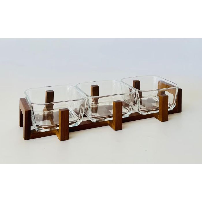 DKD Home Decor Aperitivo Set de 3 Cristal y Acacia Transparente y Natural 12 x 6 x 32 cm