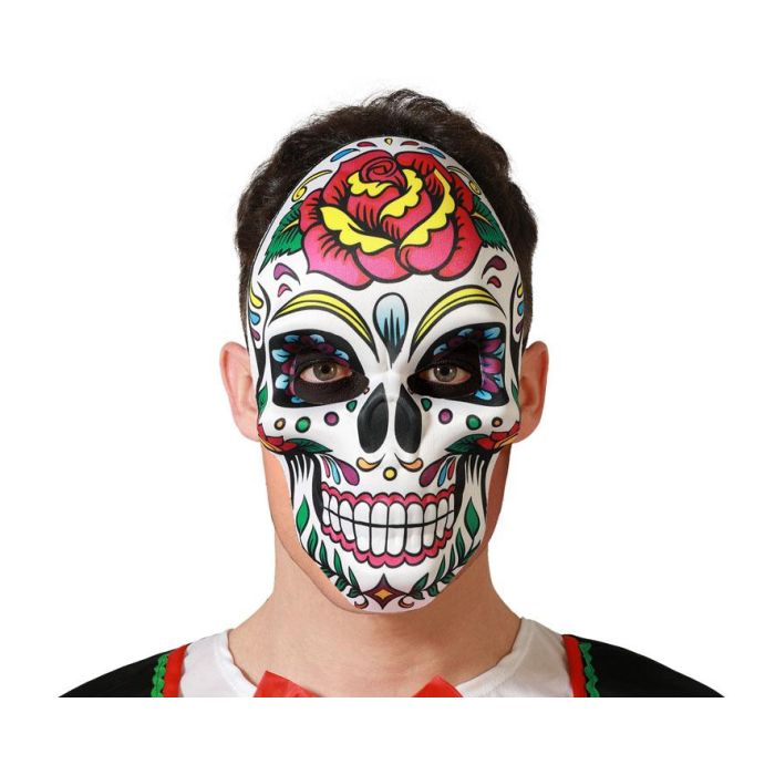 Máscara Calavera Multicolor con Rosa Amarilla y Detalles Florales para Día de Muertos, Cubre Rostro Completo, Ideal para Trajes Elegantes Máscara Calavera Multicolor con Rosa Amarilla y Detalles Florales para Día de Muertos, Cubre Rostro Completo, Ideal para Trajes Elegantes