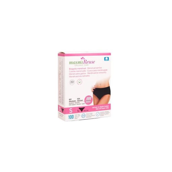 MASMI Braguita Menstrual Talla S, Algodón Ecológico GOTS, Absorbente (equivalente a +4 Tampones), Reutilizable