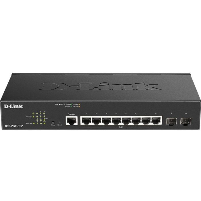 D-Link Switch Dgs-2000-10P 10 Puertos Gigabit Ethernet Gestionado L2/L3, 8 Puertos RJ-45, 2 SFP, QoS, VLAN, PoE+