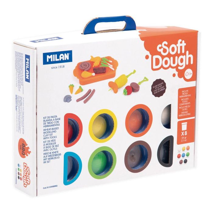 Milan Pasta Blanda Soft Dough - Maletín 8 Botes 59 gr Colores Surtidos + 13 Herramientas Barbacoa