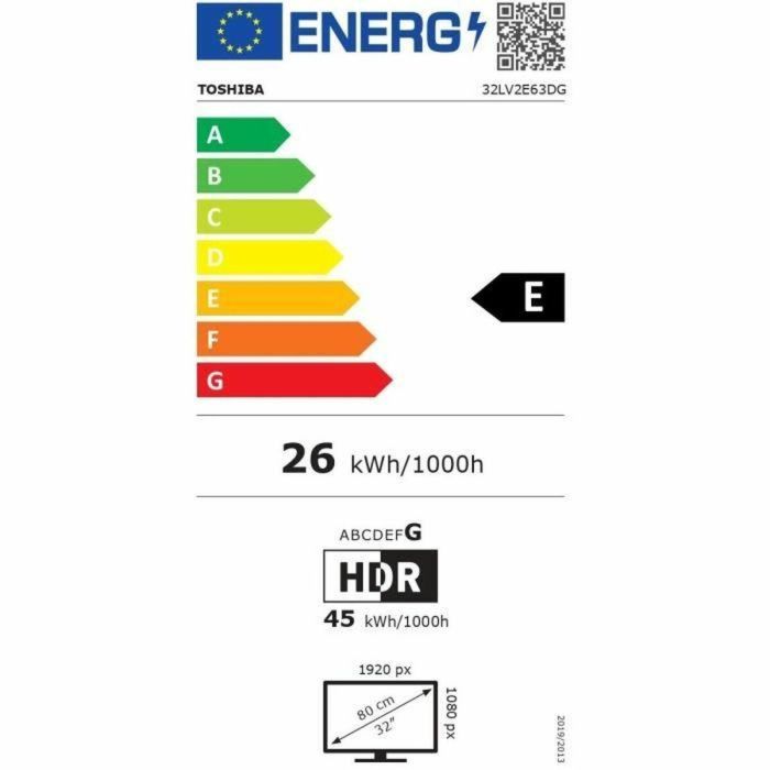 TOSHIBA 32LV2E63DG - Televisor LED de 32'' (80 cm) - Full HD 1920x1080 - HDR10 - Televisor conectado Smart TV - 2xHDMI - WiFI 3