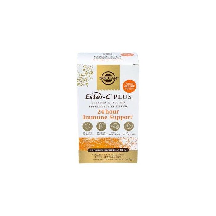Ester-C Vitamina C Efervescente 1000mg | Apoyo Inmune y Energía | Sabor Naranja | Con Zinc y Magnesio | 7 Sobres Veganos