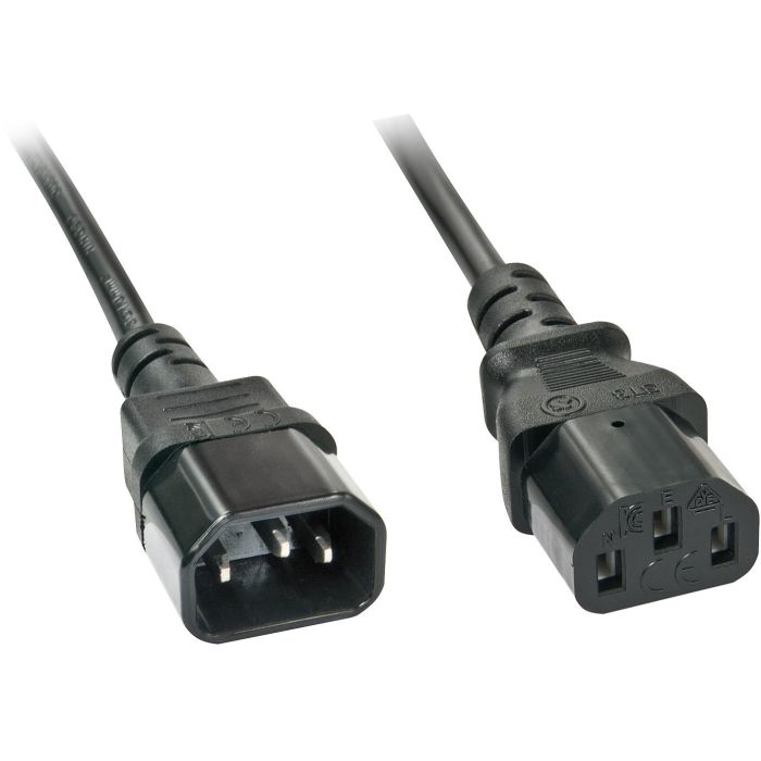 Lindy Cable de Extensión de Alimentación 2m IEC C14 a IEC C13, Negro, para PC, Monitor y UPS, Conectores Moldeados VDE, 10 Años Garantía