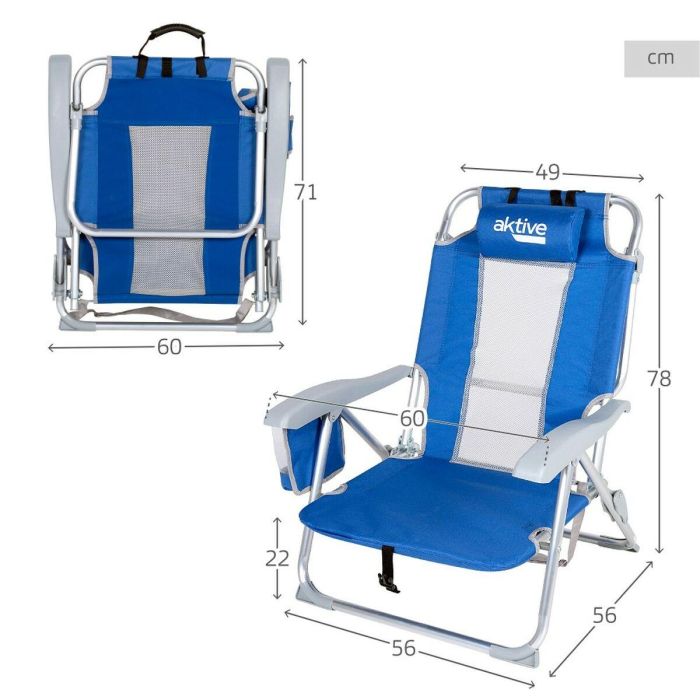 Silla de Playa Aktive Azul Blanco 49 x 78 x 56 cm (2 Unidades) 4