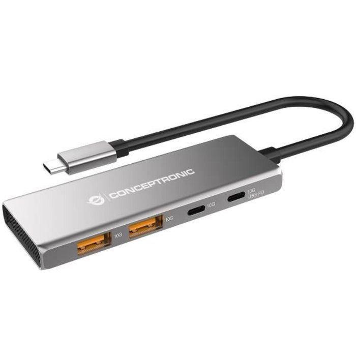 Conceptronic HUBBIES15G 4-Port USB 3.2 Gen 2 Hub, 10Gbps, USB-C x 2, USB-C a W Usb PD/Aluminum Conceptronic HUBBIES15G 4-Port USB 3.2 Gen 2 Hub, 10Gbps, USB-C x 2, USB-C a W Usb PD/Aluminum
