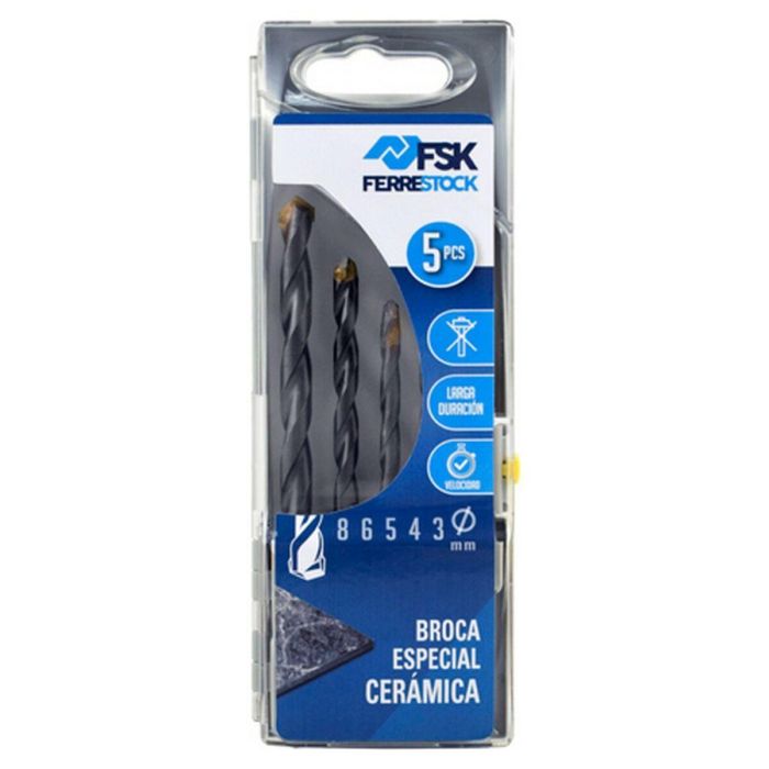 Set de brocas Ferrestock 3 / 4 / 5 / 6 / 8 mm Cerámica Set de brocas Ferrestock 3 / 4 / 5 / 6 / 8 mm Cerámica