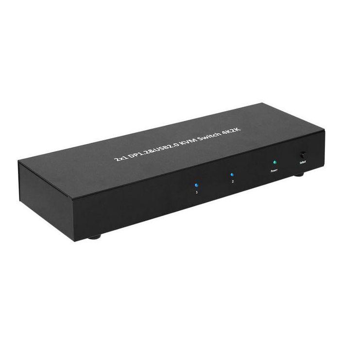 MicroConnect KVM Switch 4K DisplayPort USB 2x1 para 2 Ordenadores con Audio HD, Teclado, Ratón y Monitor, 2 Puertos USB 2.0