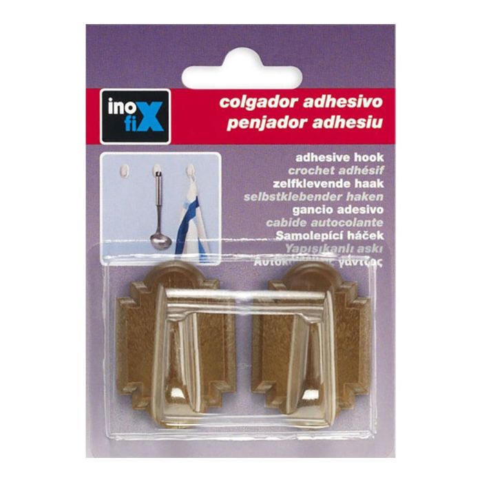 Inofix Colgador adhesivo madera 2061-8-000, PVC, marrón, blister 2 unid. 1