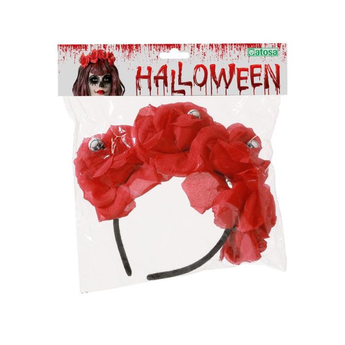 Diadema Catrina Rojo Flores Calaveras Mujer Adulto Fiesta Mexicana 1