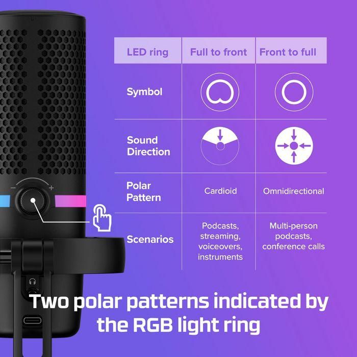 HP HyperX DuoCast Micrófono USB Negro, Iluminación RGB, Hi-Res 24-bit/96kHz, Shock Mount, Tap-to-Mute, para Gaming y Streaming en PC, PS5, PS4, Mac 15