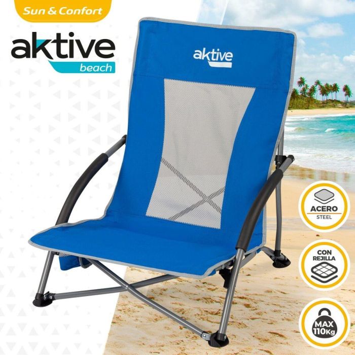 Silla de Playa Aktive Azul 50 x 67 x 51 cm (4 Unidades) 6 Silla de Playa Aktive Azul 50 x 67 x 51 cm (4 Unidades) 6