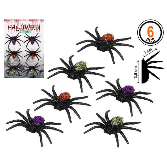 Decoracion Halloween Arañas 7.5*5.5*1.3 cm 6 Piezas