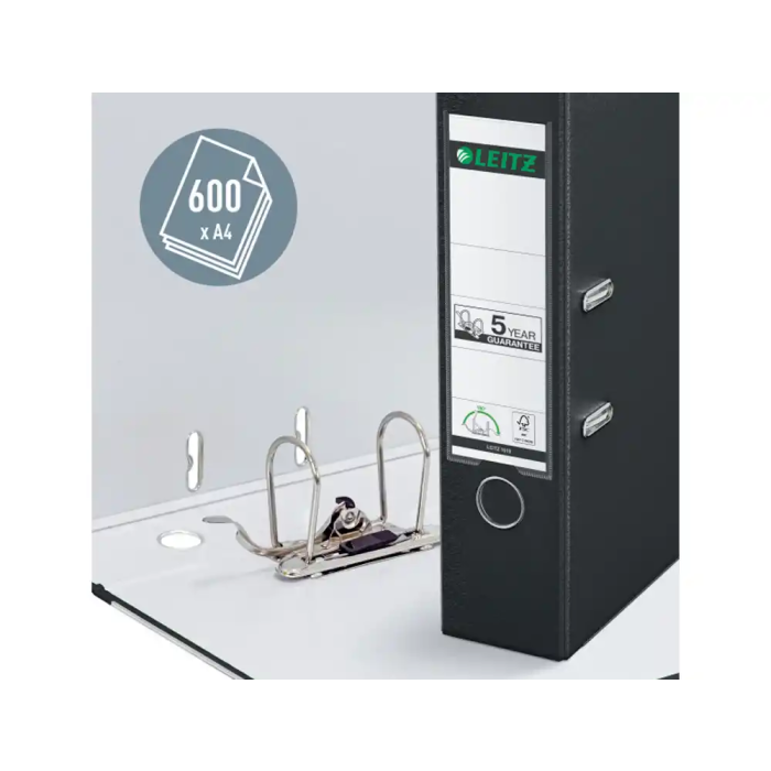 Leitz Archivador de Palanca CO2 Neutral Cartón Jaspeado DIN A4 Lomo 80 mm Color Negro 2