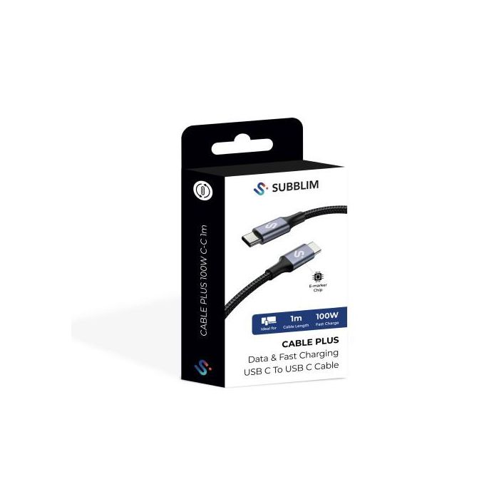 Cable USB-C a USB-C Subblim PLUS Negro 1 m 5 Cable USB-C a USB-C Subblim PLUS Negro 1 m 5