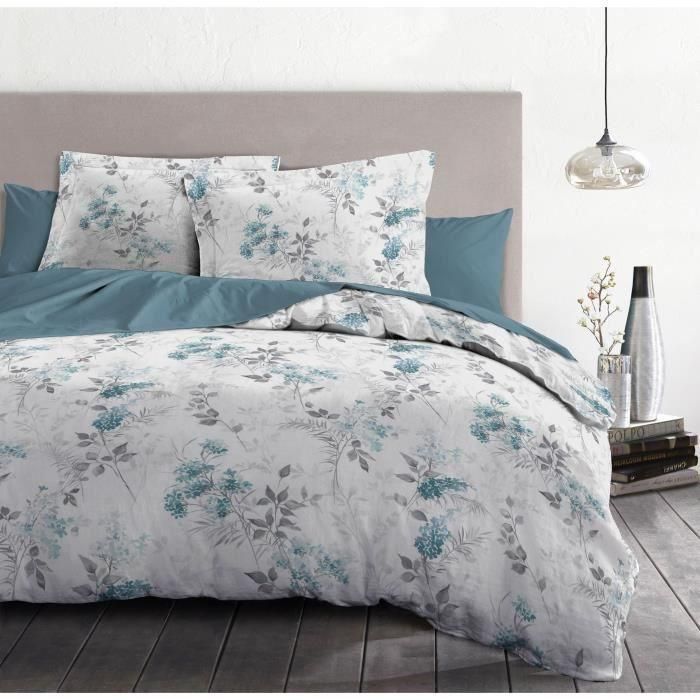 Juego de funda nórdica 240x260 cm HOME LINGE PASSION POMPADOUR: Funda nórdica + 2 fundas de almohada - 100% Algodón 57 Hilos - Blanco/Azul 1 Juego de funda nórdica 240x260 cm HOME LINGE PASSION POMPADOUR: Funda nórdica + 2 fundas de almohada - 100% Algodón 57 Hilos - Blanco/Azul 1