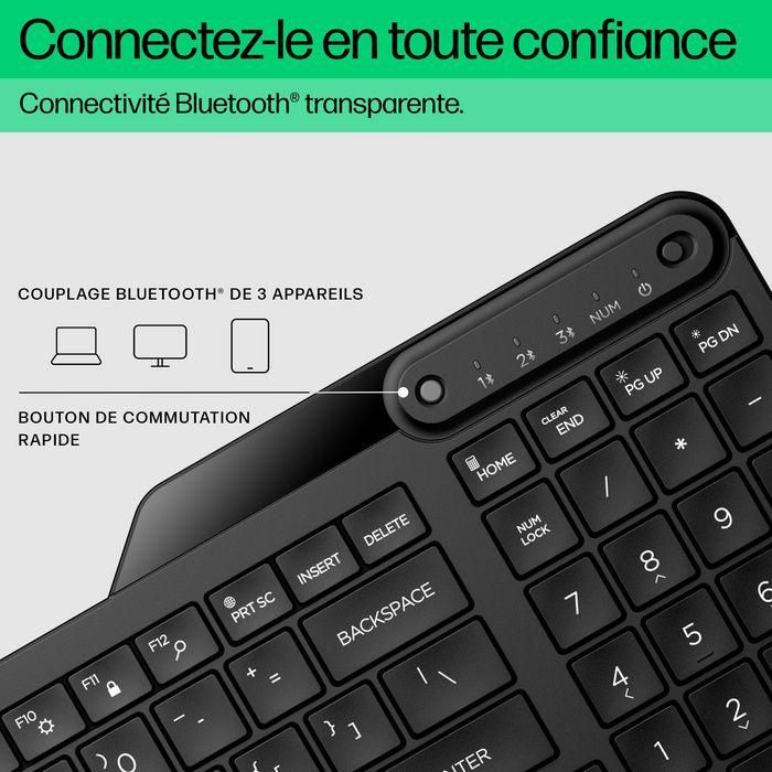 HP 460 Teclado Bluetooth Multi-Dispositivo, Compacto, Numpad Completo, Batería 24 Meses, Resistente a Salpicaduras