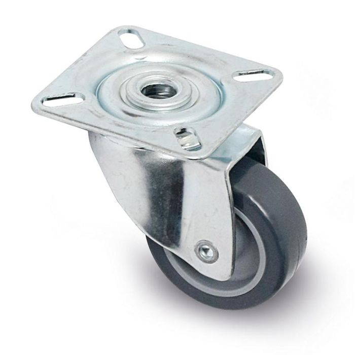 Tente Rueda Giratoria Aro de Goma Ø50mm Plástico Zincado para Muebles, Carga Máxima 45 kg