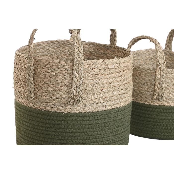 Cesta  DKD Home Decor Verde Natural 28 x 32 x 28 cm Set de 3 (2 Unidades) 1 Cesta  DKD Home Decor Verde Natural 28 x 32 x 28 cm Set de 3 (2 Unidades) 1