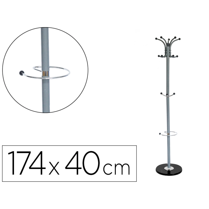 Q-connect Perchero Metálico Gris de Pie con 10 Colgadores y Paraguero 174x40cm 0 Q-connect Perchero Metálico Gris de Pie con 10 Colgadores y Paraguero 174x40cm 0