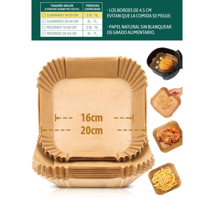 Algon Set de 20 bases de papel para Airfryer cuadradas (24 Cajas) 7 Algon Set de 20 bases de papel para Airfryer cuadradas (24 Cajas) 7