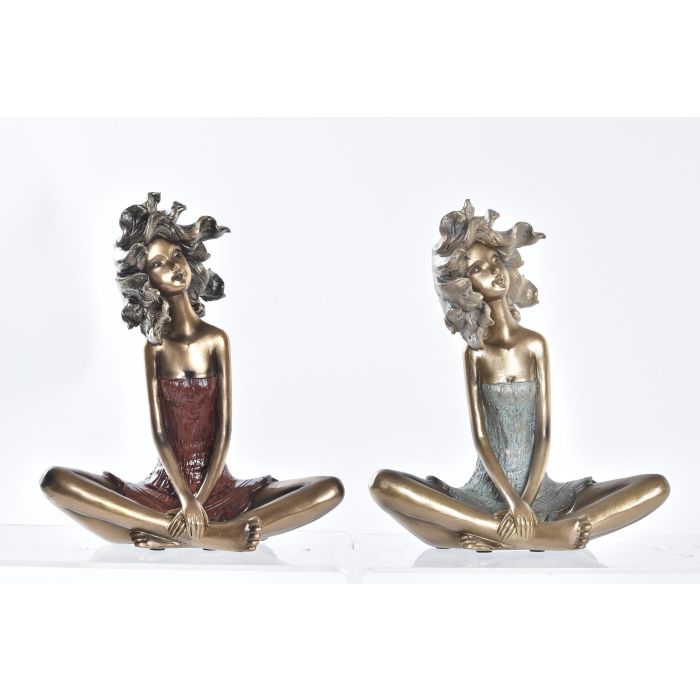 DKD Home Decor Figura Decorativa Moderna de Chica en Resina, Colores Dorado y Rojo, Pack de 2 Unidades – 9 x 23 x 20 cm