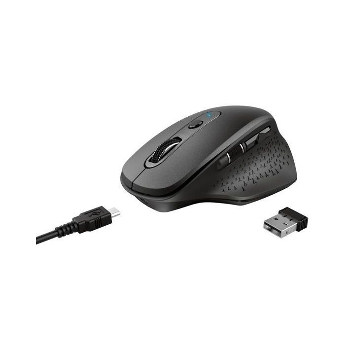 Trust Ratón Ozaa Inalámbrico Ergonómico Diestros 2400DPI Recargable USB 6 Botones Negro
