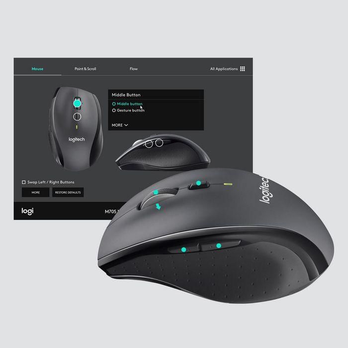 Logitech M705 Marathon Ratón Inalámbrico RF Charcoal con Desplazamiento Hiper-Rápido, Seguimiento Láser y Hasta 3 Años de Batería 3