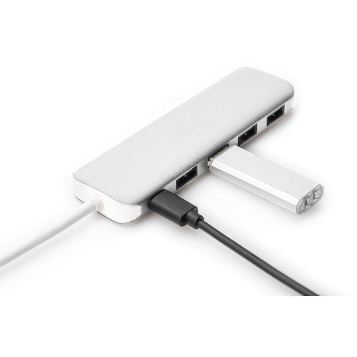 DIGITUS USB-C-Hub 4-Port 3.0->4xA3.0 1xC-PD intgr.Kabel wei 8