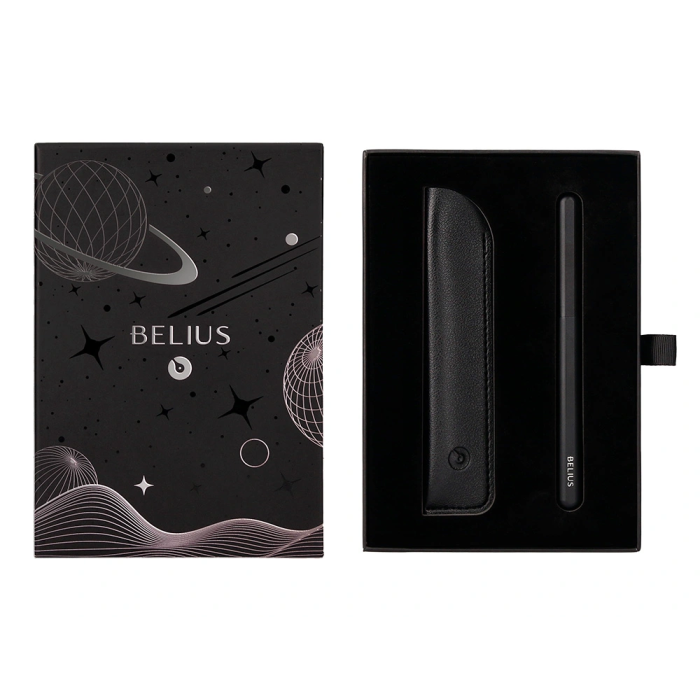 Belius Pluma Space B y Funda de Similpiel, Negro, Tinta Azul, Caja de Diseño Minimalista, Bolígrafo con Estilo 3