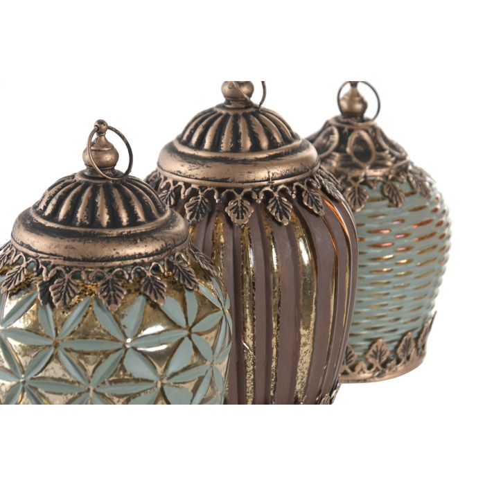 DKD Home Decor Decoración Luminosa Árabe Verde Marrón 13x17.5x13 cm 6 Unidades LED Cristal